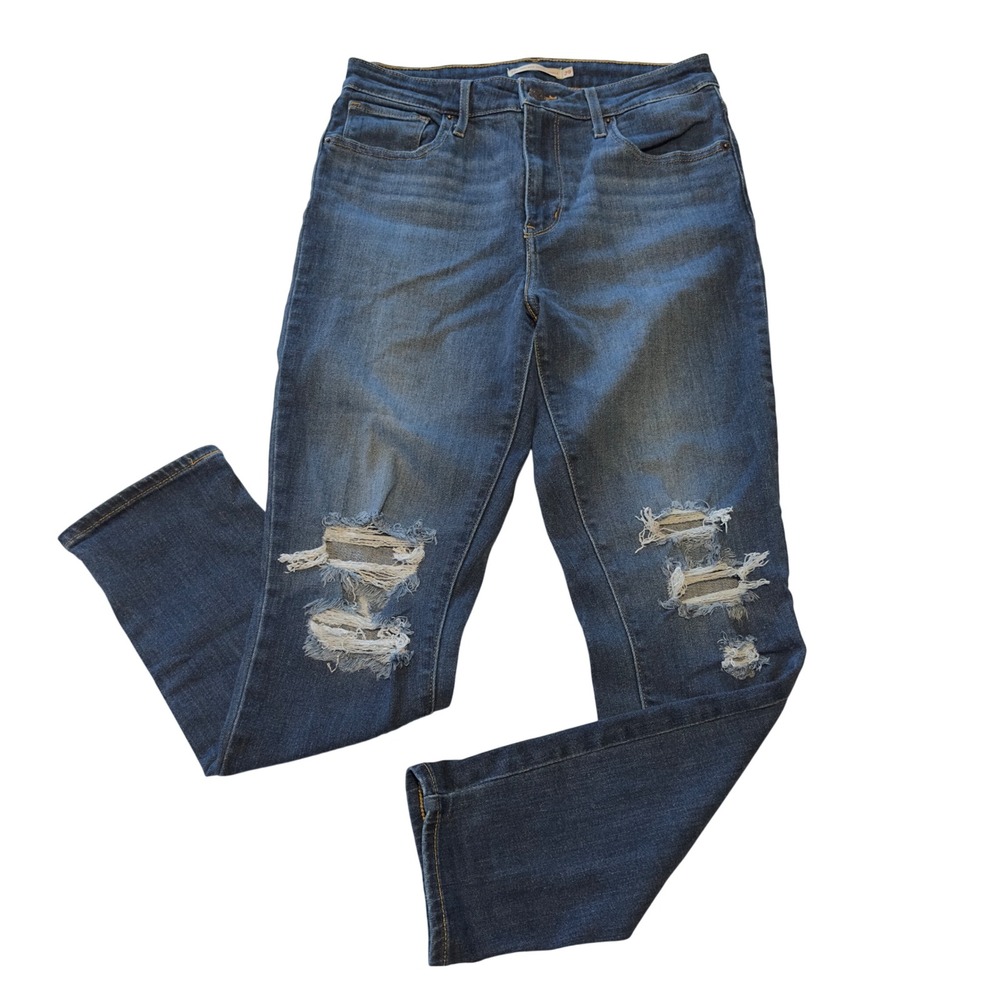 Levis 721 High Rise Skinny Ankle Jeans Blue Distressed Ripped Womens Size 29 - Picture 1 of 13